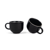 Ceramic Tea Cups Set Of 6 - Black Rim, 200ml Each, Tea Cup Set Of 6 | Premium Stoneware Tea Set With Glossy Finish - Ceramic Tea Cup | Small Cups For Tea - Microwave Safe & Dishwasher Safe